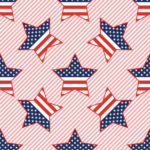 USA patriotic stars seamless pattern on red stripes background. - Vettoriali, immagini