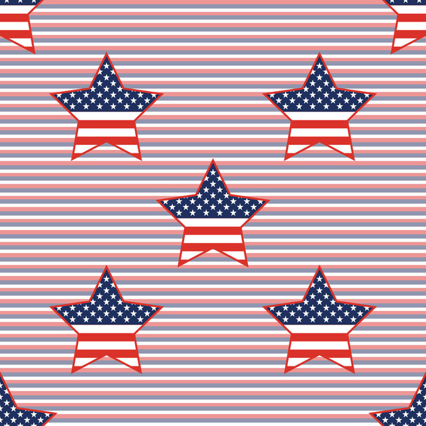 USA patriotic stars seamless pattern on red and blue diagonal stripes background. - Vector, Imagen