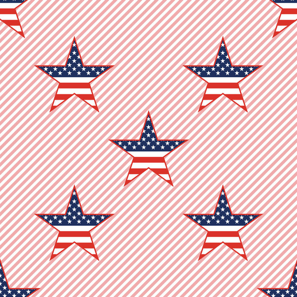 US patriotic stars seamless pattern on red stripes background. - Διάνυσμα, εικόνα