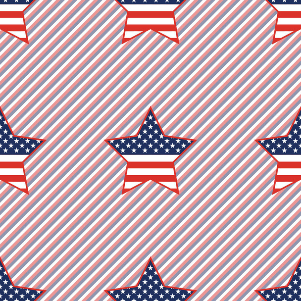 США вітчизняної зірочок безшовні візерунок на тлі червоного і синіми горизонтальними смугами. - Вектор, зображення