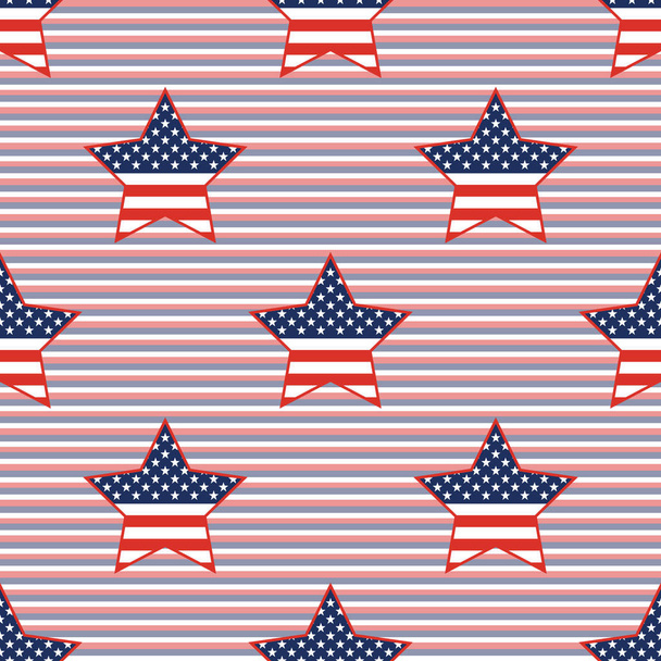 USA patriotic stars seamless pattern on red and blue diagonal stripes background. - Vektör, Görsel