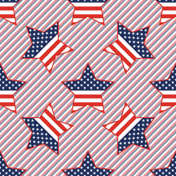 USA patriotic stars seamless pattern on red and blue stripes background. - Vektör, Görsel