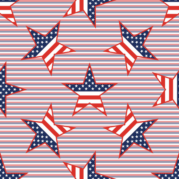 US patriotic stars seamless pattern on red and blue diagonal stripes background. - Vettoriali, immagini