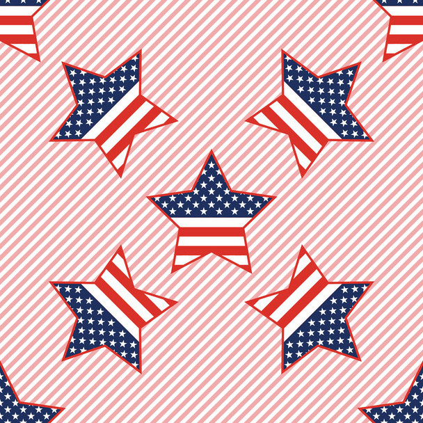 USA patriotic stars seamless pattern on red stripes background. - ベクター画像