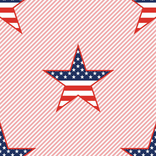 US patriotic stars seamless pattern on red stripes background. - Вектор, зображення