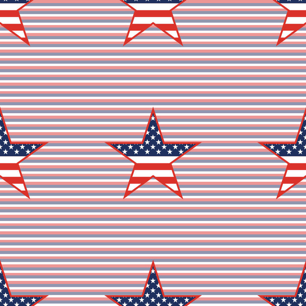 US patriotic stars seamless pattern on red and blue diagonal stripes background. - Vector, imagen