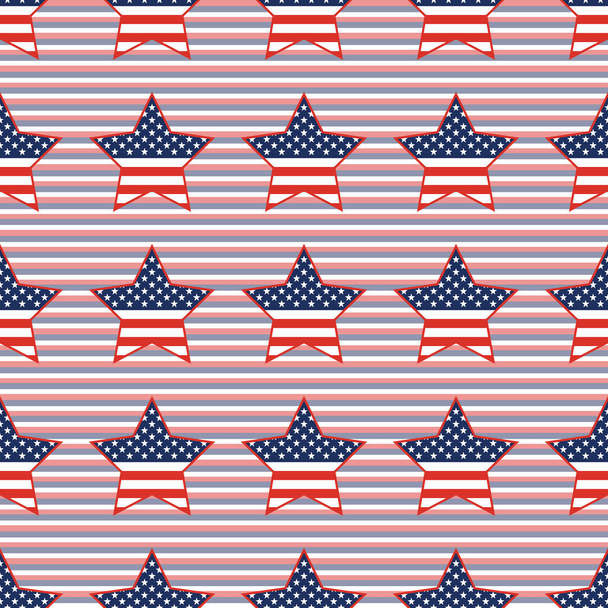 USA patriotic stars seamless pattern on red and blue diagonal stripes background. - Vektor, Bild