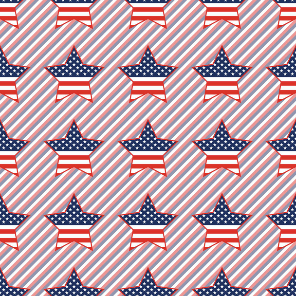 USA patriotic stars seamless pattern on red and blue stripes background. - Vektor, obrázek