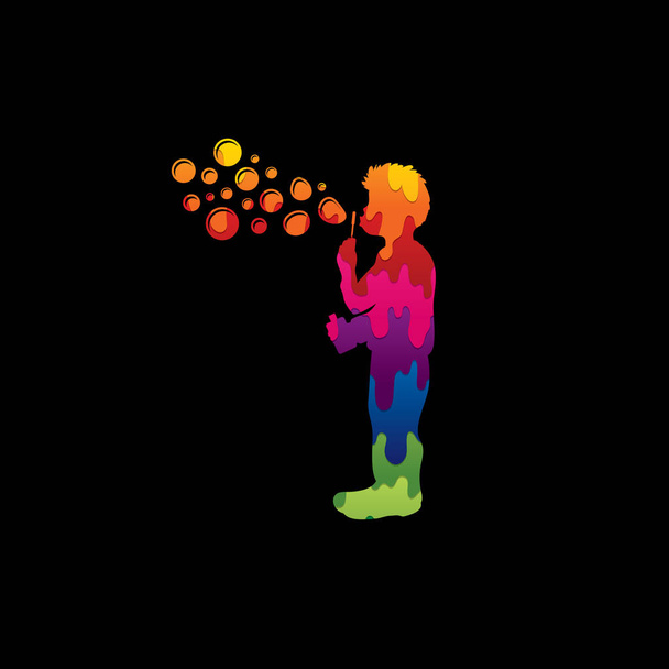 Маленький мальчик, пускающий мыльные пузыри
 - Вектор,изображение