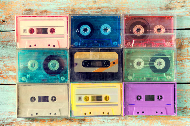 retro tape cassette on wood table - Fotografie, Obrázek