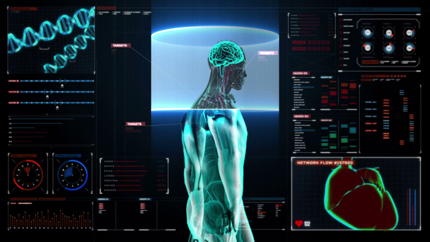 Szkennelés agy férfi test digitális kijelző a műszerfalon. Röntgen megtekintése - Felvétel, videó