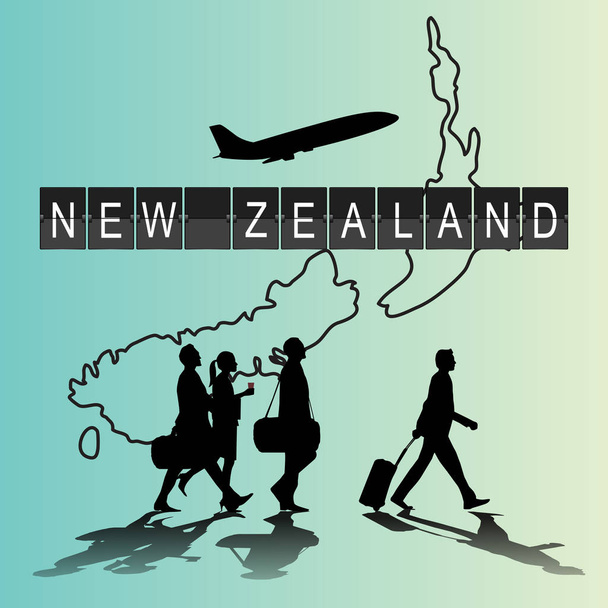 Gente silueta infografía en el aeropuerto para Nueva Zelanda Fli
 - Vector, Imagen