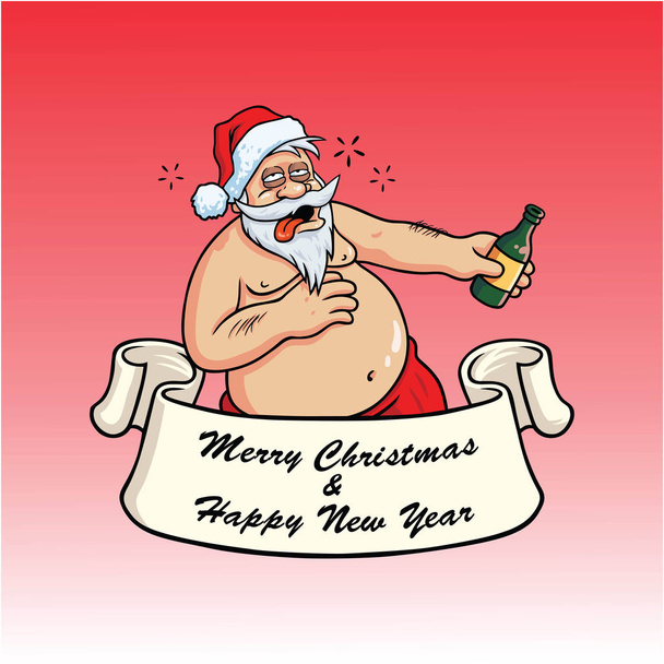 Humalassa joulupukki juominen viina joulu onnittelukortti vektori punainen tausta
 - Vektori, kuva