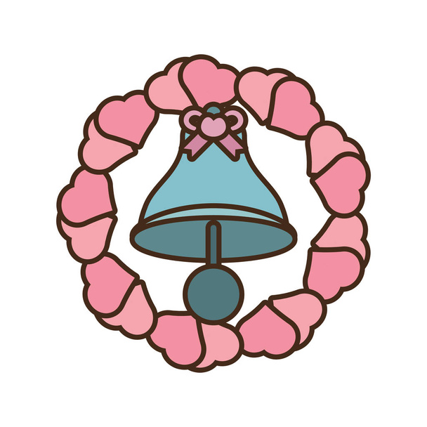 Bell wedding decorative hearts label
 - Вектор,изображение