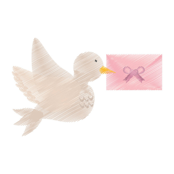 dove and envelope wedding symbol icon - Vector, imagen