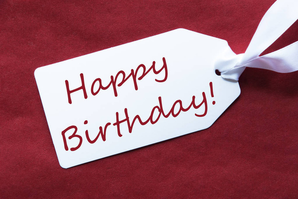 One Label On Red Background, Text Happy Birthday - Photo, image