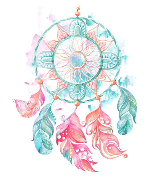 Watercolor dream catcher with feathers - Photo, Image