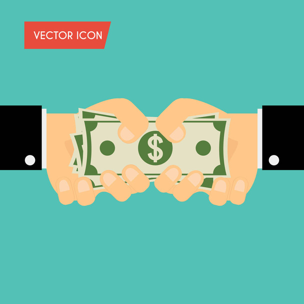 Businessman hand giving cash and hand receiving cash. Funding, b - Vector, Image