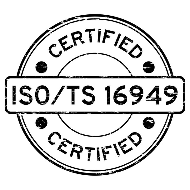 Grunge black iso / ts 16949 сертифицированная круглая резиновая марка
 - Вектор,изображение