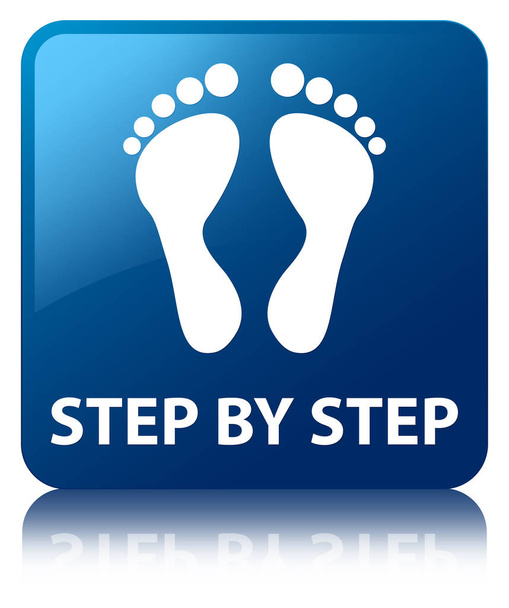 Step by step (footprint icon) blue square button - Photo, Image