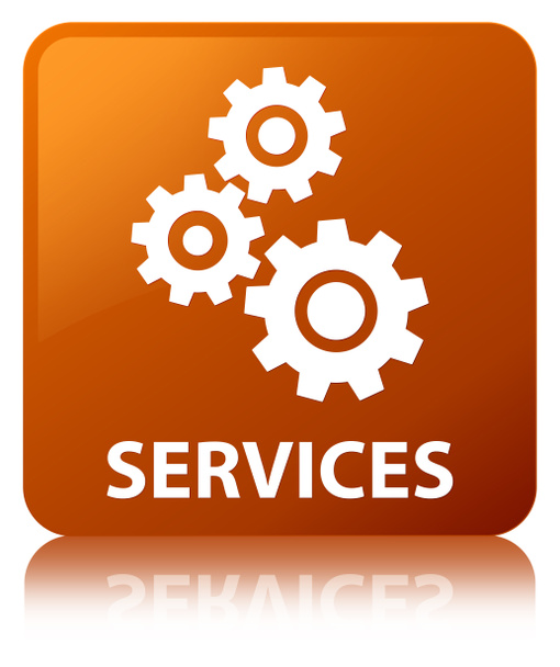 Servicios (icono de engranajes) botón cuadrado marrón
 - Foto, Imagen
