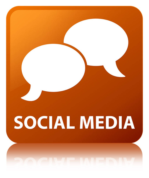 Sosyal Medya (sohbet balonu simgesinin) kahverengi kare düğme - Fotoğraf, Görsel