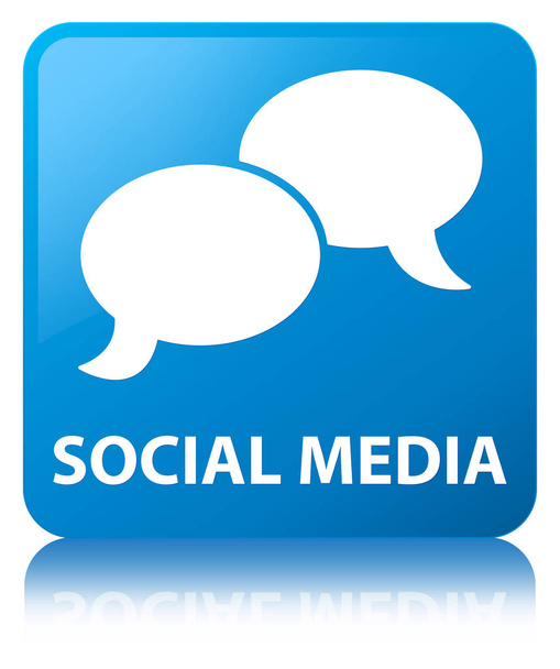 Mídia social (ícone de bolha de bate-papo) botão quadrado azul ciano
 - Foto, Imagem