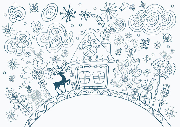 Christmas hand drawn doodle background with place for text - Vector, Image
