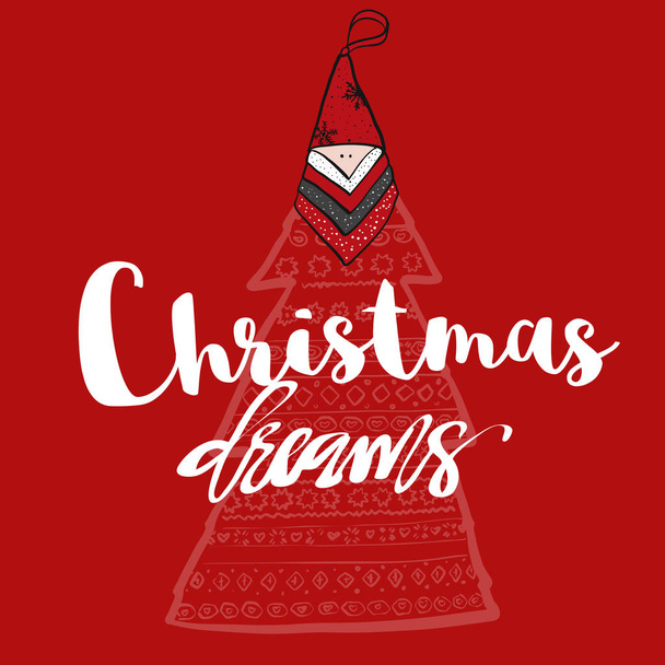 Χριστουγεννιάτικα όνειρα δώρο ετικέτα με κόκκινο χρώμα - Διάνυσμα, εικόνα