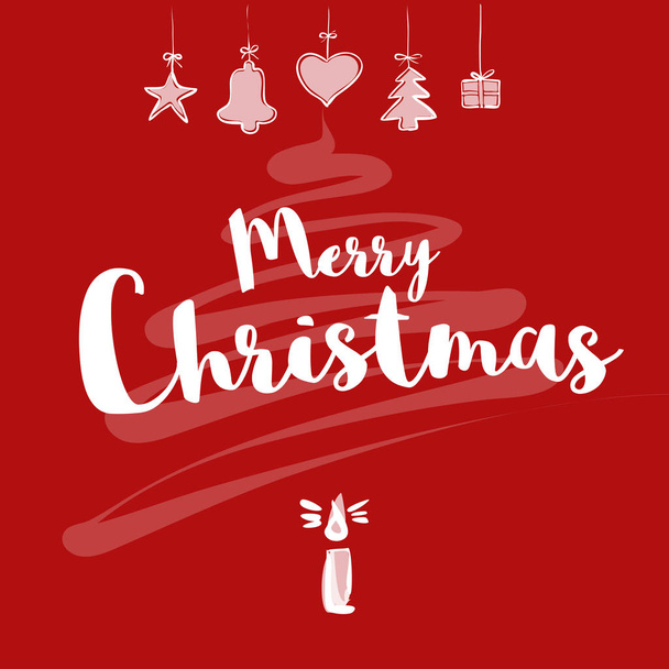 skizzierte frohe Weihnachtskarte auf rot - Vektor, Bild
