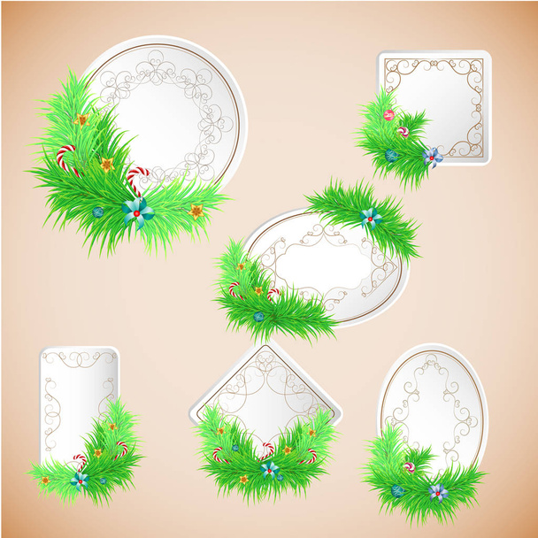 Greeting Christmas and New Year paper card with decorations - Vektori, kuva