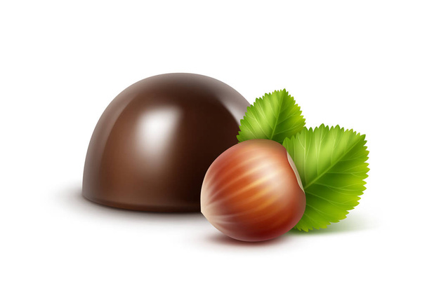 Caramella al cioccolato fondente nera realistica con nocciole Close up isolato su sfondo bianco
 - Vettoriali, immagini