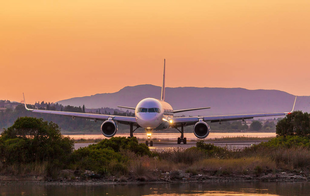 Airplane before take-off, evening scene, Corfu - Photo, Image