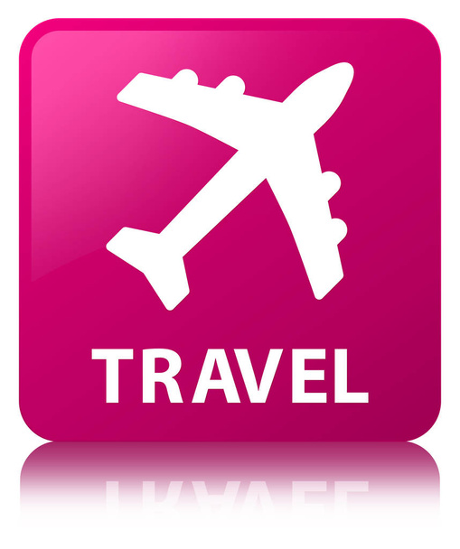 Reizen (vliegtuig pictogram) roze vierkante knop - Foto, afbeelding