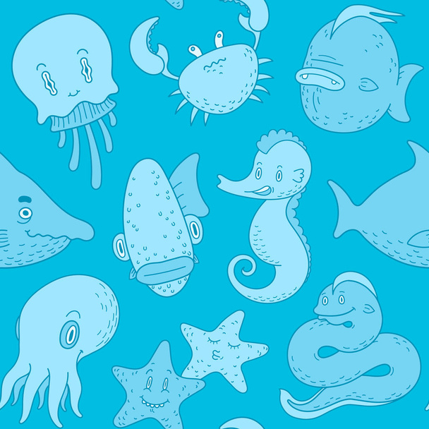 Безшовний візерунок милих океанічних тваринних каракулів
 - Вектор, зображення