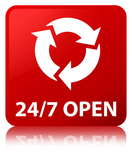 24/7 open red square button - Photo, Image