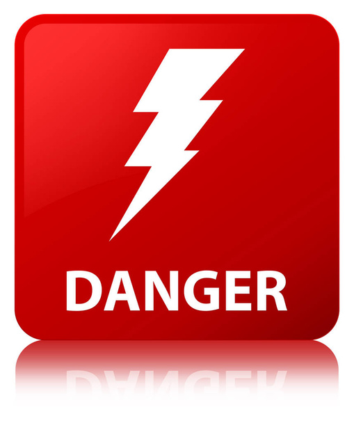 Κόκκινη Πλατεία κουμπί κίνδυνο (εικονίδιο ηλεκτρικής ενέργειας) - Φωτογραφία, εικόνα