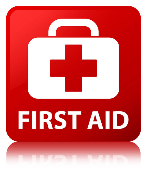 Botón cuadrado rojo de primeros auxilios
 - Foto, Imagen