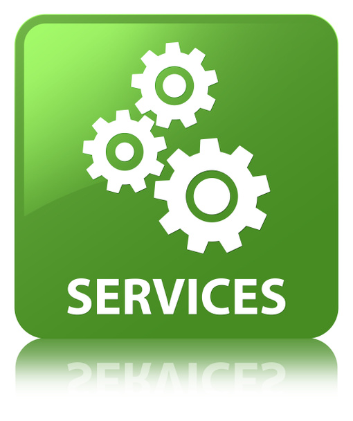 Servicios (icono de engranajes) botón cuadrado verde suave
 - Foto, Imagen