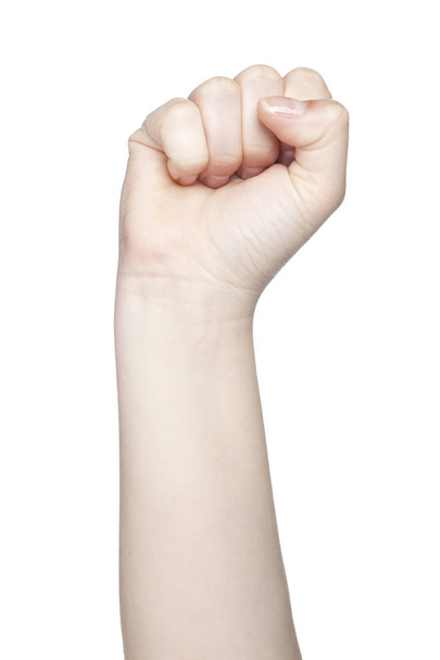 clenched fist, a symbol of strength and violence, isolated on wh - Photo, Image