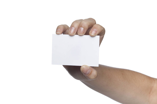 tarjeta blanca en la mano, espacio para copiar
  - Foto, Imagen
