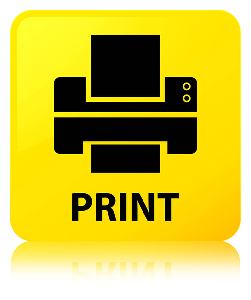 印刷 (プリンターのアイコン) 黄色い四角ボタン - 写真・画像