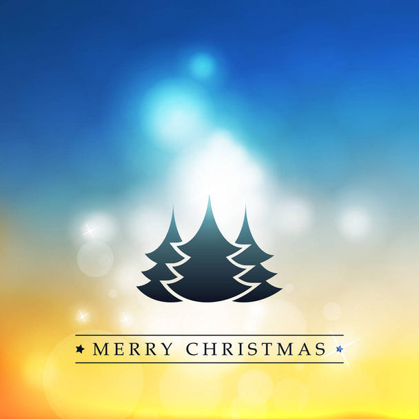 Style moderne coloré Joyeuses Fêtes, Joyeux Noël Carte de voeux avec étiquette, Arbre sur un fond flou étincelant
  - Vecteur, image