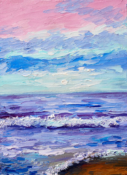 Pintura a óleo do mar, pôr do sol colorido, arte aquarela
 - Foto, Imagem