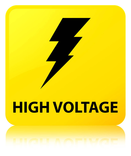 Nagyfeszültségű (villamos energia ikon) sárga négyzet gomb - Fotó, kép