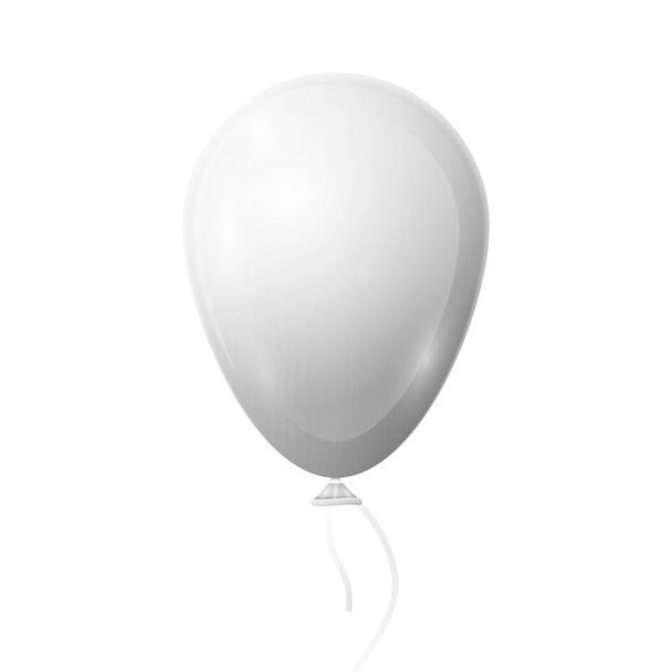 Realistic white balloon with ribbon isolated on white background. Vector illustration of shiny colorful glossy balloon - Vector, Image