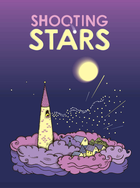 The fabulous poster with a magic yellow tower - Vector, imagen