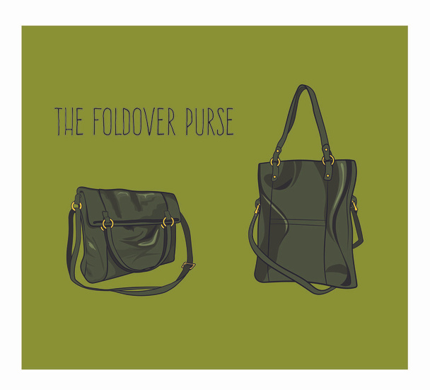 Πράσινο Foldover τσάντα για τις γυναίκες - Διάνυσμα, εικόνα