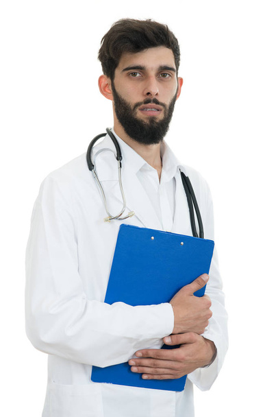 Male Doctor holding folder and stethoscope - Photo, Image