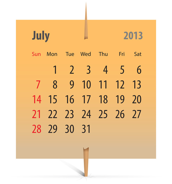 Calendar for July 2013 - Vector, Image